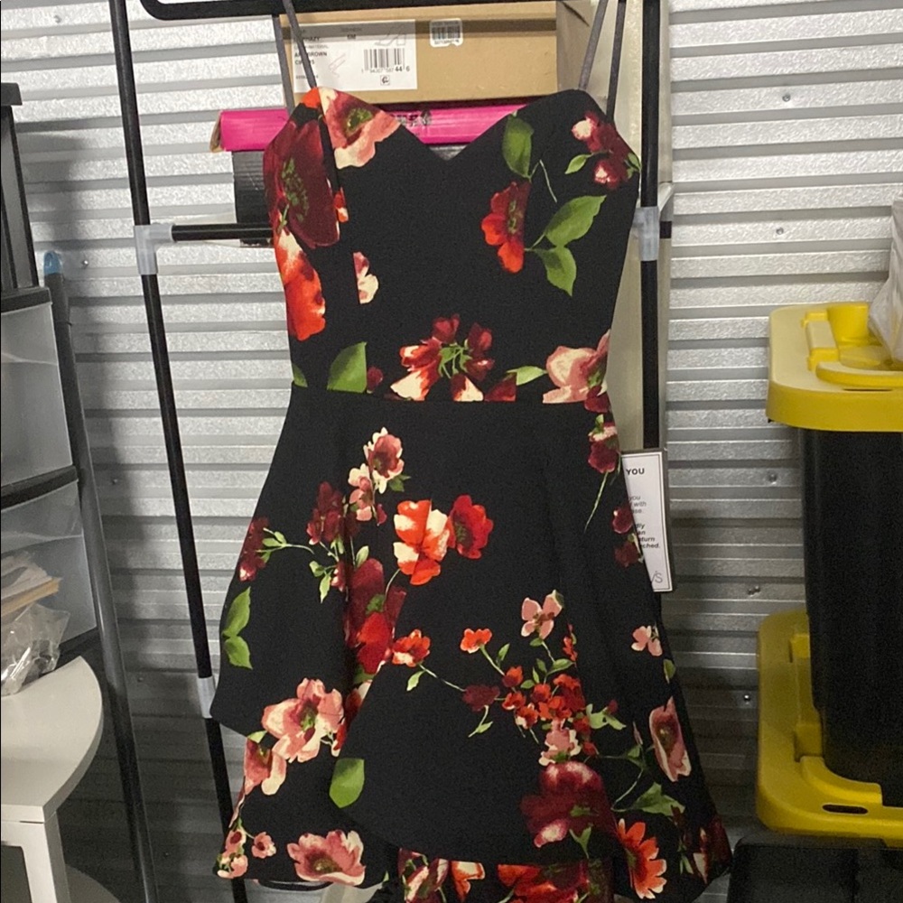 B Darlin Strapless Floral Dress - Black and Red